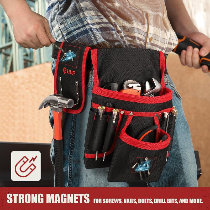 UUP Magnetic Tool Belt for Men, 26 Pockets Heavy Duty Tool Pouch, Magnet Holster Nail Utility Toolbelt Detachable Adjustable Waist Holder, Handyman Contractor Mechanic Plumber Roofer Valentine's Gift -Red - Image 3